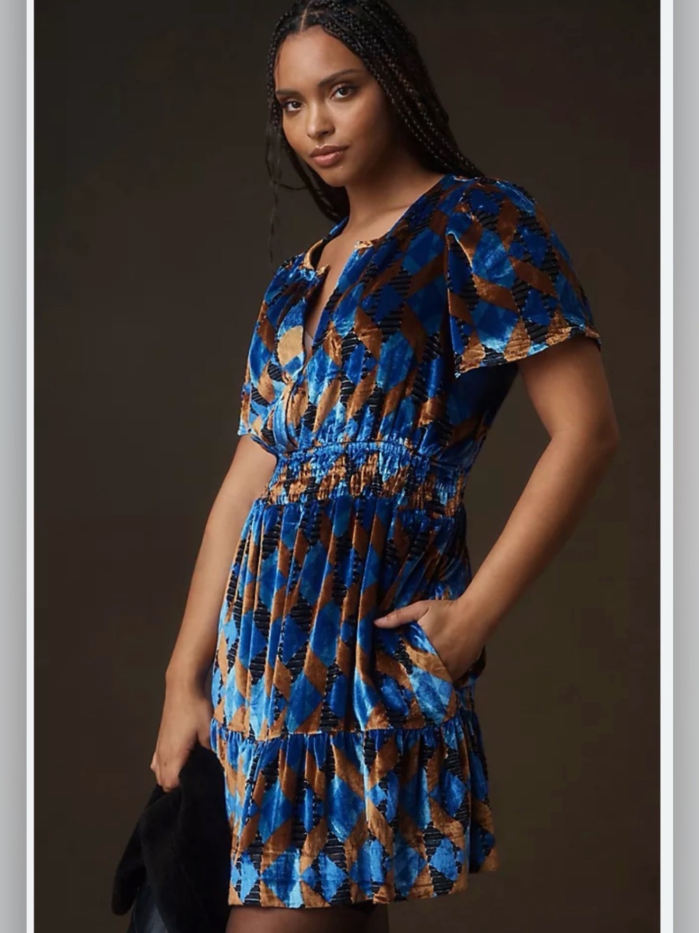 Anthropologie Somerset Mini Dress Velvet Geometric Harlequin Blue NWT 1X Plus